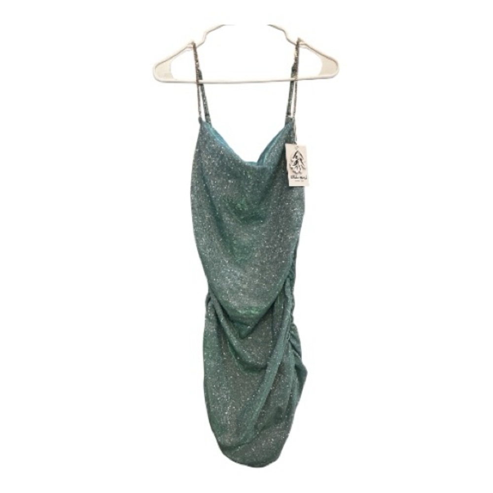 NWT Olivia Mark Sparkling Aqua Dress W/ Rhinestone Straps Size Small